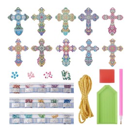 Spritewelry 10pcs Diamond Cross Hanging Kits 5D Rhinestone Acrylic Bookmark Kits Rhinestone Crystal Cross Pendant Ornament Christian Painting Decor for Adults