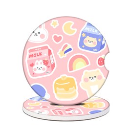Car Cup Holder Coaster - Milk Strawberry Rabbit Absorbent Ceramic Coaster 2 Pack, Car Coasters for Cup Holders, Fashion Car Interior Accessories Drink Coaster for Women & Men