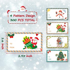 300 Pcs Self Adhesive Christmas Tag Stickers, 2.95 x 1.6 Inch Gift Tags for Christmas Presents, Xmas Stickers for Decorative Greeting Cards, Envelopes & Gift Wraps