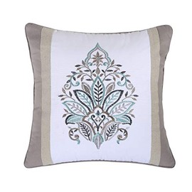 Levtex Home Rome Pieced Embroidered Pillow, Medalion, Invisible Zipper, White