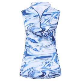 Viracy Workout Clothes for Women, Ladies Golf Tops 1/4 Zipper Sleeveless Summer Tank Curved Hem Moisture Wicking Polo Tennis Shirts,Large