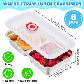 Teenyyou 6 Pcs Stainless Steel Snack Containers 30 oz 2-compartment Meal Prep Containers Reusable Metal Divided Bento Box with Silicone Lids Leakproof Lunch Box Dishwasher Safe (White)