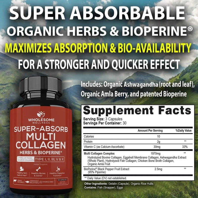 Wholesome Wellness Super-absorb Multi Colgeno 90 Caps Sin Sabor