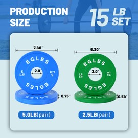 EGLES Change Plates Set 15LB- Green&Blue Rubber-Coated Weight Plates in Pairs, Olympic Bumper Plates, Color-Coded, IWF Standard, Fit 2-Inch Barbells Strength Training Weight Plates Gym & Fitness