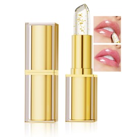 Tiejdhr Color Changing Lipstick, Long-Lasting Moisturizing Formula, Gold Crystal Ph Lipstick Color Changing Kiss-Proof Magic Lip Glossy Shine Lip Gloss for Women (Gold)