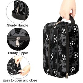 Kids Travel Toiletry Bag - Black White Soccer Ball Waterproof Hanging Dopp Kit for Boys Men - Large Shaving Bags for Toiletries Accessories Bathroom Stuff