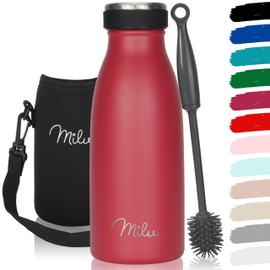 Milu Stainless Steel Drinking Bottle 350 ml, 500 ml, 750 ml, 1 L, 1.5 L - Thermos Flask for Children Adults Leak-Proof Insulated Flask Suitable for Carbonated Drinks - Includes Cleaning Brush (Red,