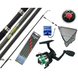 COMPLETE STARTER BEGINNER FISHING KIT SET & 10' ROD REEL FLOATS HOOKS SHOT & NET