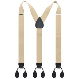 Timiot Y Back Button 1.4" Suspenders for Men with Stylish Leather Button Ends Durable Long Lasting Stretch Ultimate Fashion (Champagne)