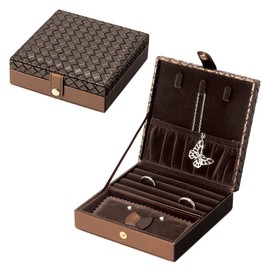Angela Mini Intrecciato Jewelry Box Portable Thin Brown