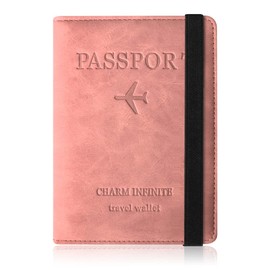 Czyan Passport Cover, Faux Leather Protective Passport with RFID Blocking Protective Cover, Vaccination Card, Protective Case for Credit Cards, ID and Travel Documents, Pink, Compact