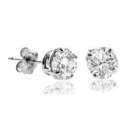 beautyschoice 2 Ct Round Brilliant Cut Earrings Solid 14K WG Basket Solitaire lab created