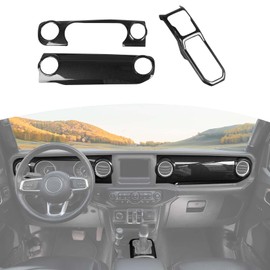RT-TCZ for Jeep JL Center Dash Bezel Trim Cover Carbon Fiber, Gear Shift Panel Trim Frame for Jeep Wrangler JL JLU Gladiator JT 2018-2023 Black Carbon Fiber Interior Accessories 3pcs