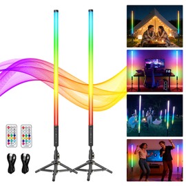 Lookmein 2 Pack 3ft RGB Tube Light Portable 5000mAh Battery Powered LED Light Stick with Stand, Music Sync, Ambient Lighting for Video Studio Photography DJ Bar Stage Club Party Wedding Gaming Rooms