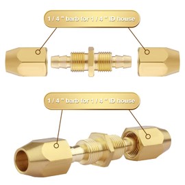 4 Pcs Air Hose Fittings 1/4 Inch with 8 Pcs Nuts, Solid Brass HPT Air Hose Repair Kit Brass Splicers Air Hose Crimp Fittings for 1/4inch ID and 5/16inch ID Hoses