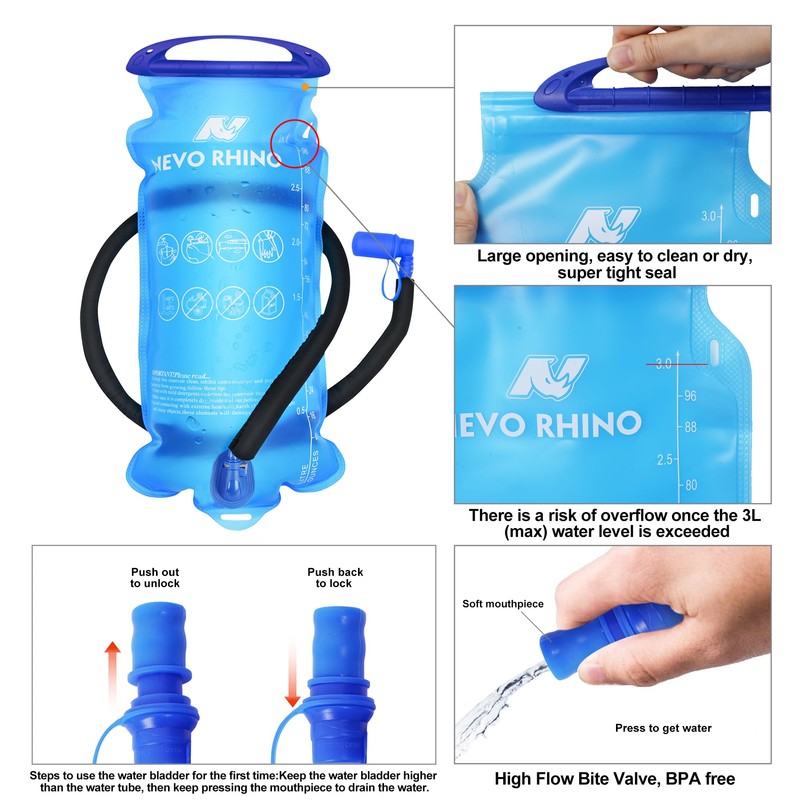 Multipurpose Hydration Backpack with 3L Water Bladder, High Flow Bite