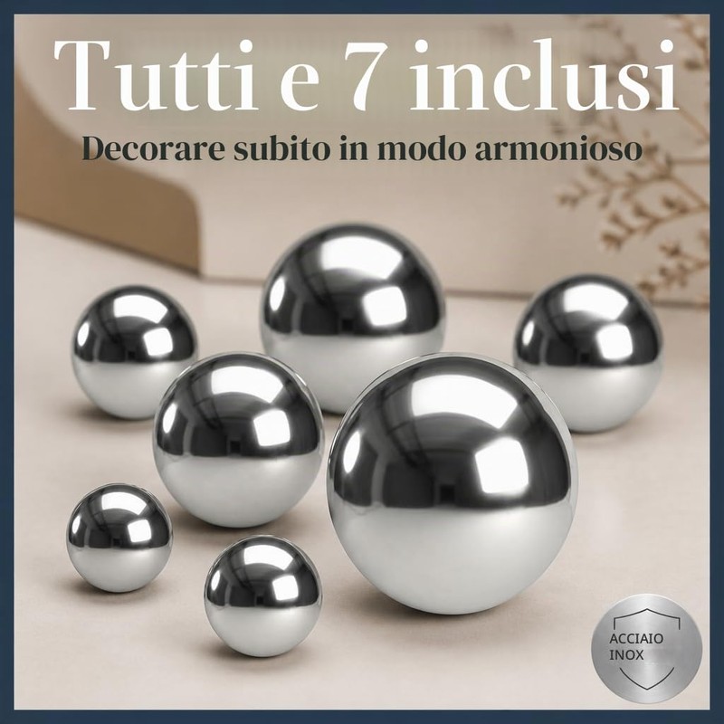 MIJOMA Set di 7 palline decorative da giardino in acciaio