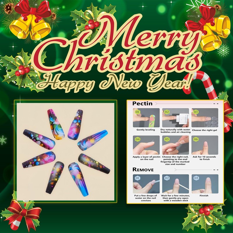 Rchovsam Christmas Green Press on Nails Winter Medium Coffin Nails