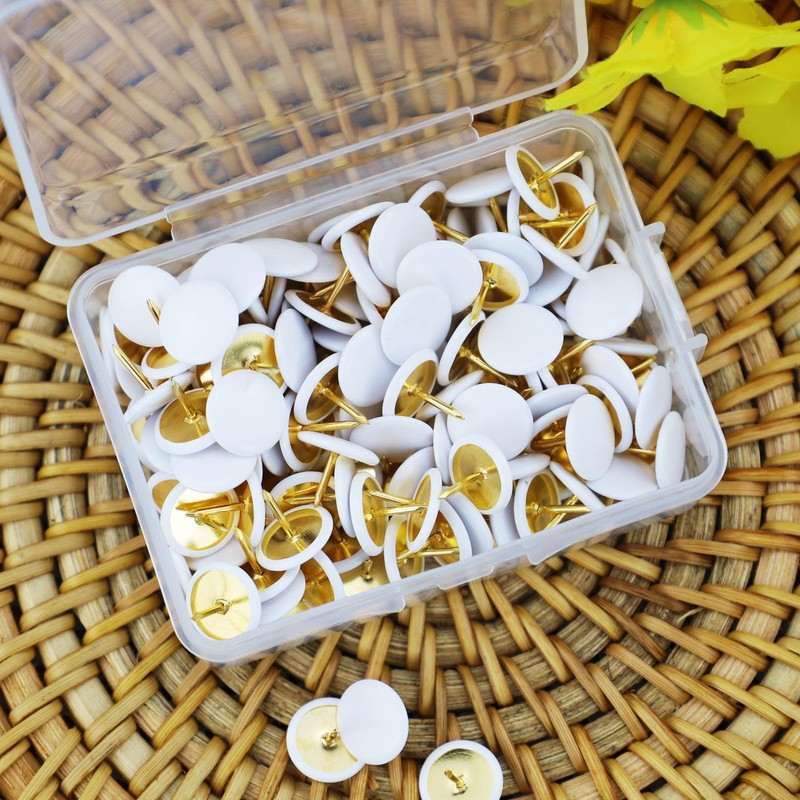 150 Pcs White Thumb Tacks Push Pins Round Head Metal