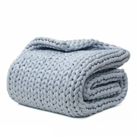 YnM Cooling Weighted Blanket, Handmade Chunky Yarn Knitted Design, Temperature Regulating and Breathable, Machine Washable Throw for Sleep or Home Decor (Azure Blue, 50x60 Inch, 10lbs)