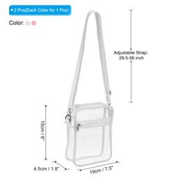 PATIKIL 7.5"x6" Clear Crossbody Bag with Shoulder Strap, 2 Pack Stadium Approved PVC Transparent Purse Bag for Sports Events Concerts Festivals, White/Pink