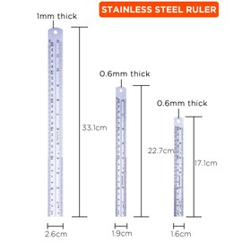 YoiYee Stainless Steel Ruler Combo Set, Precision Metal Ruler Kit with 12-Inch (30cm), 8-Inch (20cm) and 6-Inch (15cm) Rulers - Durable Straight Edges for Accurate Measurement, 3 Pack