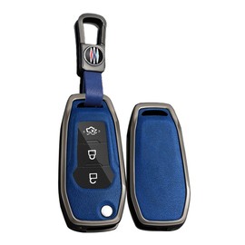 TECART flip remote Key Fob case Cover Fit for Ford F150 F250,FOCUS 3 Escort Kuga EVEREST FIESTA Mustang Edge MKV Fusion, Black Metal Frame-short-blue
