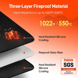 Khongoo Heat Resistant Mat Under BBQ Grill, Fireproof Mat to Protect Your Outdoor Prep Grill Table, Waterproof & Oilproof BBQ Mats for Portable Charcoal, Gas Grills, Pizza Oven, 50x70cm, Black