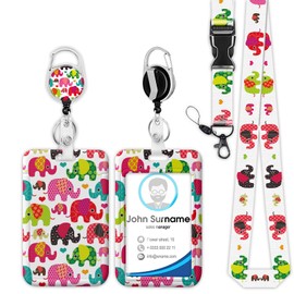 Colorful Elephant Badge Holder Reel Lanyard,Cute Animals ID Card Badge Holder Retractable Name Tag Clips, Funny Nurse Teacher Office Student Gifts