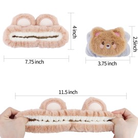 WHAVEL Hairband 3Pcs, Spa Headband and Wristband Set with Cute Bear Ears, Face Wash Headband Facial Headband Wrist Bands for Women, Girls (Coffee 01)