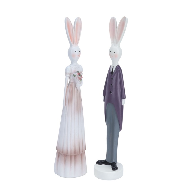 1 Pair Rabbit Ornament Innovative Resin Couple Rabbits Figurine Wedding