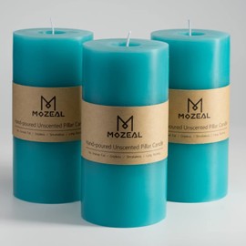 MOZEAL 3" x 6" Hand-Poured Unscented Candle,Dripless Pillar Candle Set of 3,Long Lasting Burning,Approx 120 Hours Burn Time,Rustic Country Style,for Wedding,Dinner,Christmas and Home Decor,Turquoise