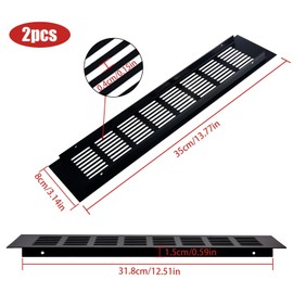 XTDMJ 2 Pcs Black Air Vent Covers, 80mm x 350mm Aluminum Alloy Kitchen Air Vent Cover, Vent Cover Cupboard Vents Fridge Vent Louvred Wall Vent Grille