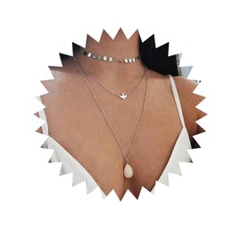 Allereyae Vintage Layered Gemstone Teardrop Necklace Coin Sequin Choker Necklaces Gold Dove Of Peace Necklace Moonstone Waterdrop Pendent Necklaces Imitation Moonstone Jewelry for Women
