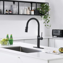 Lavatrum Matte Black Kitchen Faucets Black High Arc Single Handle Kitchen Faucet with Pull Down Sprayer, Solid Brass Kitchen Faucets 19 inch