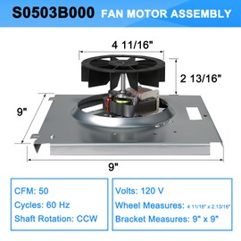 Upgrade 763RL B Unit Replacement Bath Fan Exhaust Fan Motor Assembly S0503B000 Compatible with Nutone 763RL B 763RLN 769RL B 769RF 763RLL Models, 120V 3000 RPM 50 CFM 2.0 Sones, 9"x9" MountingBracket