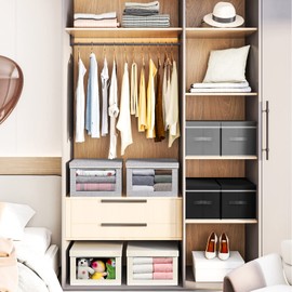 Homsorout Cube Storage Bins with Lids, Clear Window Storage Baskets for Organizing, Fabric Organizer Bins with Handle, Cloth Storage Bins for Shelves, Closet, Clothes, Towels, 4 Packs, Black