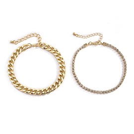 Tennis Cuban Link Anklets for Women Tennis Anklet Ankle Chain Gold Layered Ankle Bracelets Summer Beach Anklets Rhinestone Chunky Ankle Bracelet Foot Chain