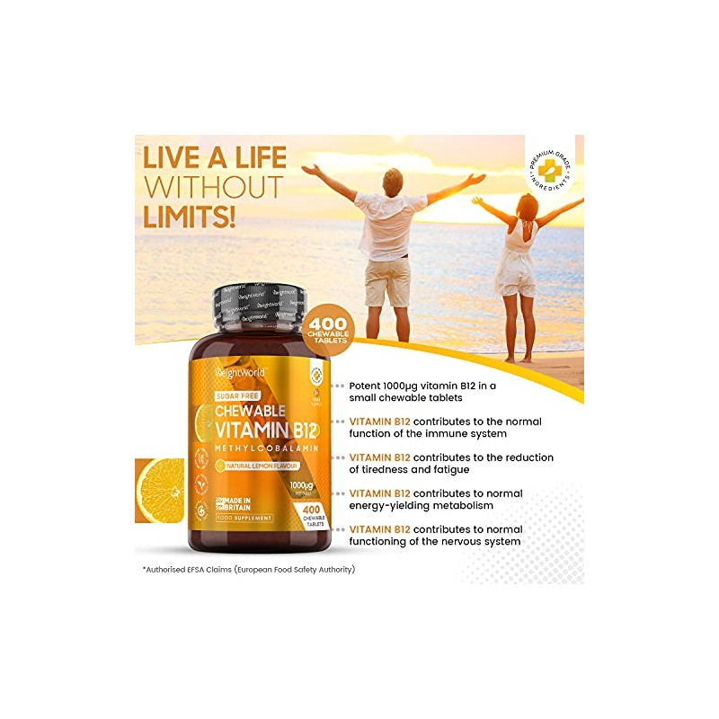 Vitamin B12 Tablets High Strength 1000mcg - 400 Chewable B12