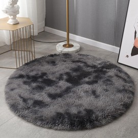 HARESLE Round Rugs for Bedrooms Fluffy Living Room Circle Area Rug Soft Shaggy Carpet for Kids Room Floor Mat (Dark Grey,120cm)