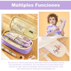 Estuche para Lápices de Grande Capacidad, Lapicera Organizador Expandible, Bolsa de Utiles Oficina, Estucheras Lapiceras Aesthetic para Plumones y Colores, Papelería con Cremallera (Morado)