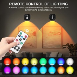 Spot Light Indoor, LED Wireless Spotlight with Remote Control, 16color RGB Color Changing Battery Powered Spotlight with Timer Dimmable Indoor Accent Lighting for Artwork Painting (RGB 2 Pack Black)
