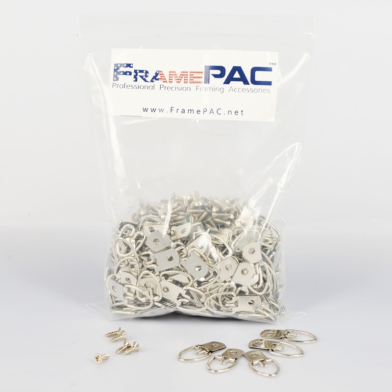 FramePac D Ring Picture Hangers with Screws - 500 Pack