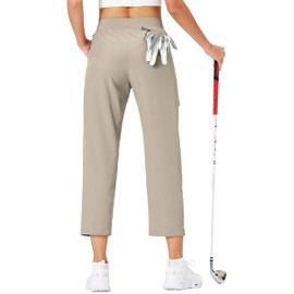 Ksmien Women's Golf Pants Lightweight High Waisted 7/8 Ankle Pant with 4 Pockets for Athletic Lounge Travel Work Khaki