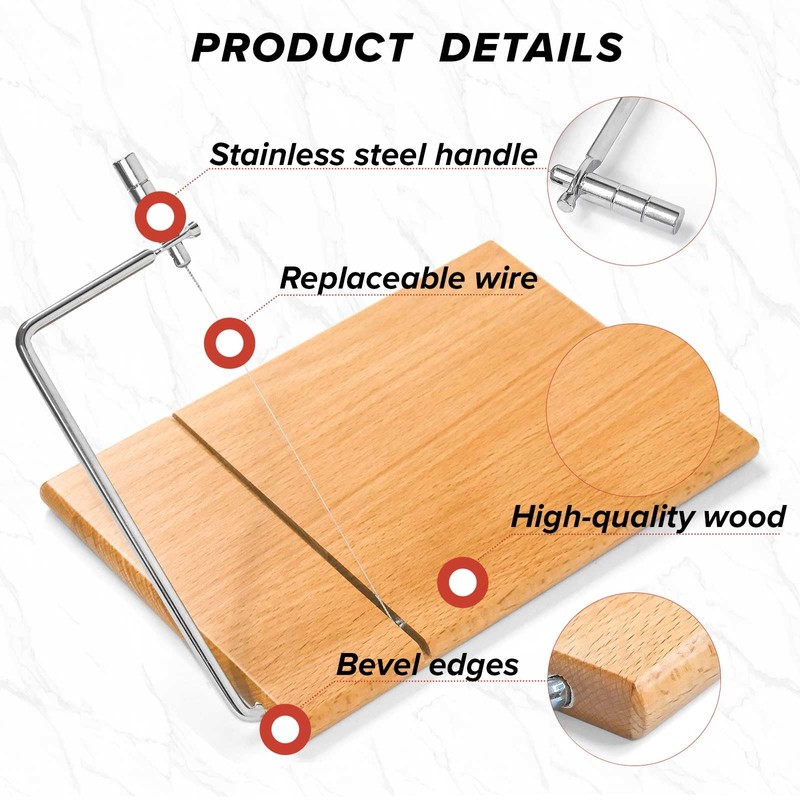 LZMS Wooden Cheese Cutting Board, Cheese Slicer Kit with Replaceable