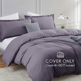 Hearth & Harbor Queen 3-Piece Microfiber Duvet Cover Set, Grayish Purple, Soft Brushed 90x90 inches with Button Closure, 2 Pillow Shams