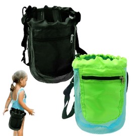 IONPSHG 2-Pack Foldable Mesh Beach Toy Backpacks - Adjustable Shoulder Straps, Lightweight Swim Sand Bags for Vacation, Gym, Sports, Pool & Outdoor Activities (Black, yellow)