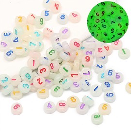 DAHI 800 Pieces Glow-in-the-Dark Number Beads for Threading, Mix 0-9, Round 7 mm Round Beads for DIY Jewellery and DIY Projects (4 x 7 Colour Glow)