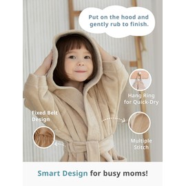 Konny Kids Bathrobes, Hooded Towel, Oeko-TEX Certified Bathrobes, Ultra Soft, Quick-Dry Washcloth for 3-5Y Baby Boys & Girls(Free size, White)