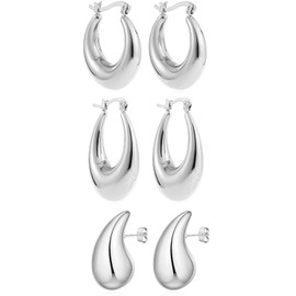 ZAULER 3 Pair Gold Hoop Earrings Set for Women, 14K Gold Plated Lightweight Hypoallergenic Chunky Open Hoops Set for Gift (3 Pair Gold)